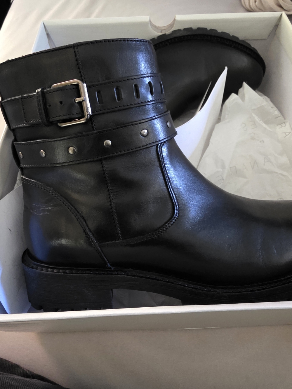 Geox Black Leather Studded Buckle Ankle Boots. THEY WILL FIT A 9-10 SIZE